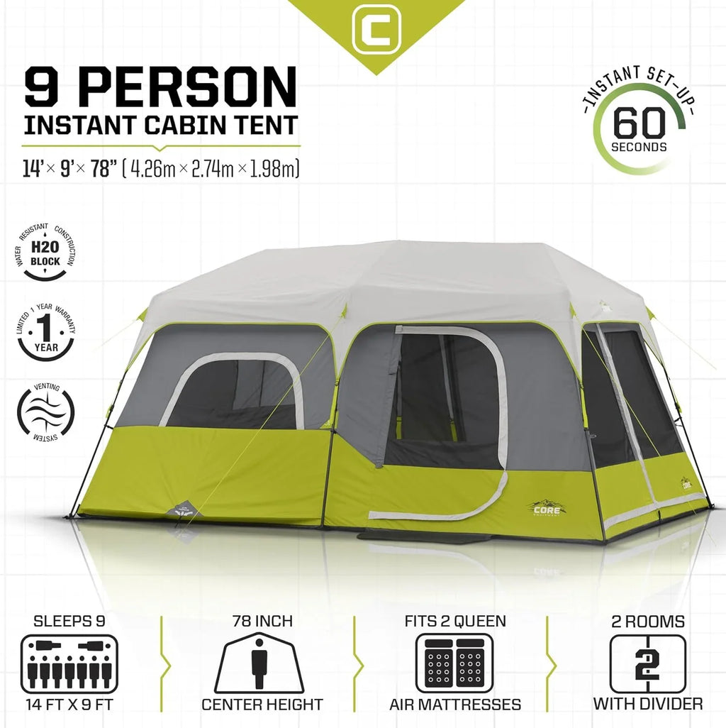 2026 9 Person Instant Cabin Tent - 14' x 9', Green (40008)