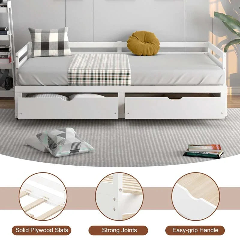 2026 Extendable Twin to King Daybed with Trundle & 2 Storage Drawers, Dual-use Modern Sofa Bed with Roll Out Bed Frame