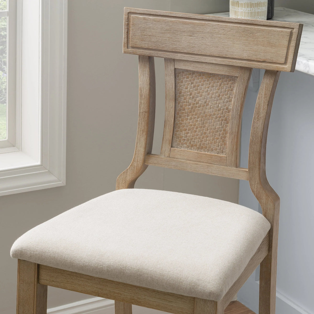 2026 NewLinon Rylan 30" Bar Stool, Rustic Brown Finish with Beige Fabric