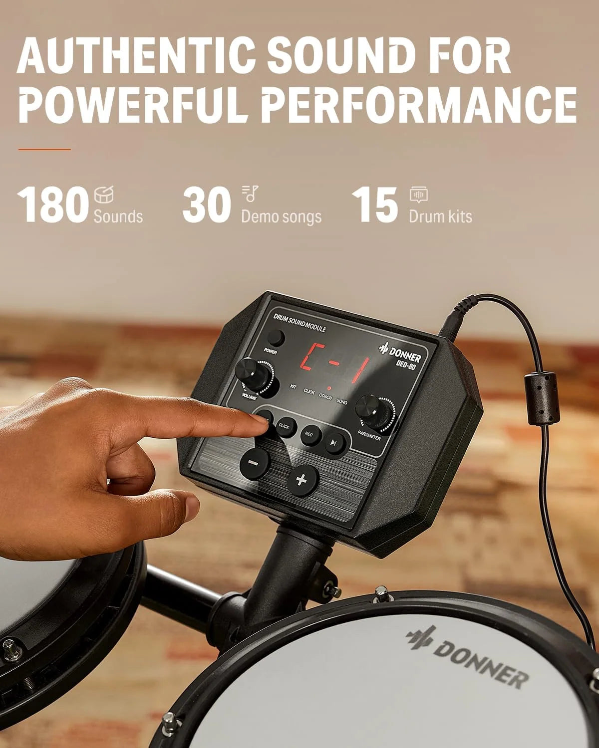 2026 DED-80 Electronic Drum Set, Electric Drum Set for Beginner with 4 Quiet Mesh Drum Pads, 2 Switch Pedal, 180+ Sounds, Throne, On-Ear Headphones, Sticks, and Lessons Included.