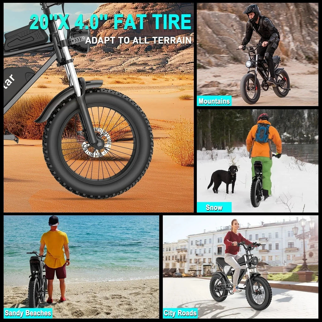 2026 NewRidstar electric bicycle for adults, 1200 W, 48 km/h mountain bike, 48 V 15.6 Ah battery, 20" fat bike tires, 7-speed full suspension
