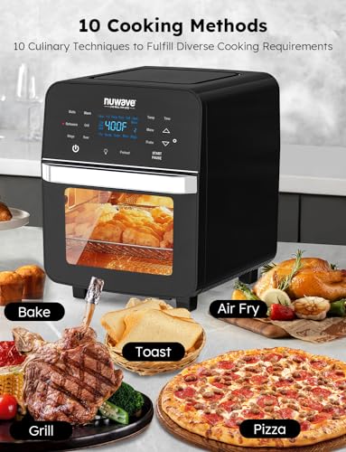 2026 Brio Air Fryer Oven, 15.5Qt X Large Family Size, SS Rotisserie Basket &Skewer Kit, Reversible Ultra Non Stick Grill/Griddle Plate, Powerful 1800W, Integrated Smart Thermometer,Black: Home & Kitchen