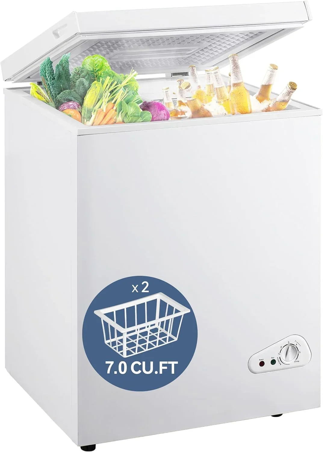 2026 7.0 Cu Ft Chest Freezer - Energy Efficient & Quiet Mini Freezer with Adjustable Thermostat - Compact Deep Freezer for Home, Apartment, and Garage - Removable Basket & Defrost Drain