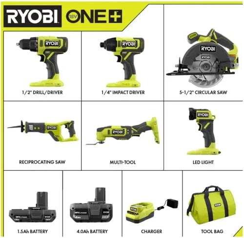 2026 ONE+ 18V Cordless 6-Tool Combo Kit with Drill, Impact Driver, Saw, Multi-Tool & LED Light