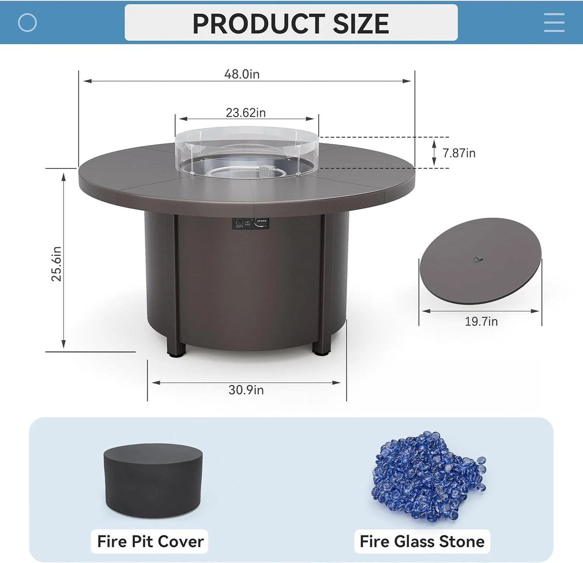 2026 48" Round Propane Fire Pit Table,55000 BTU Auto-Ignitiongas Gas Fire Table with Fire Glass and Lid,Waterproof Cover and Pumice Stone for Patio,Balcony,Garden