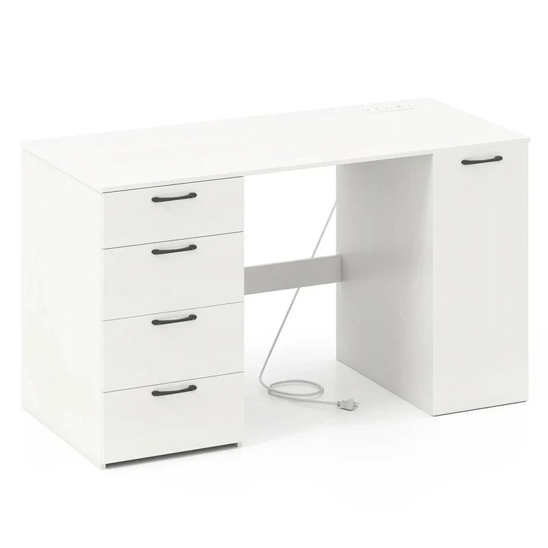 2026 53" Computer Desk with 4 Storage Drawers & Cabinet, Home Office Desk w/ Charging Station, Adjustable Shelf & Cable Management for Study, Makeup
