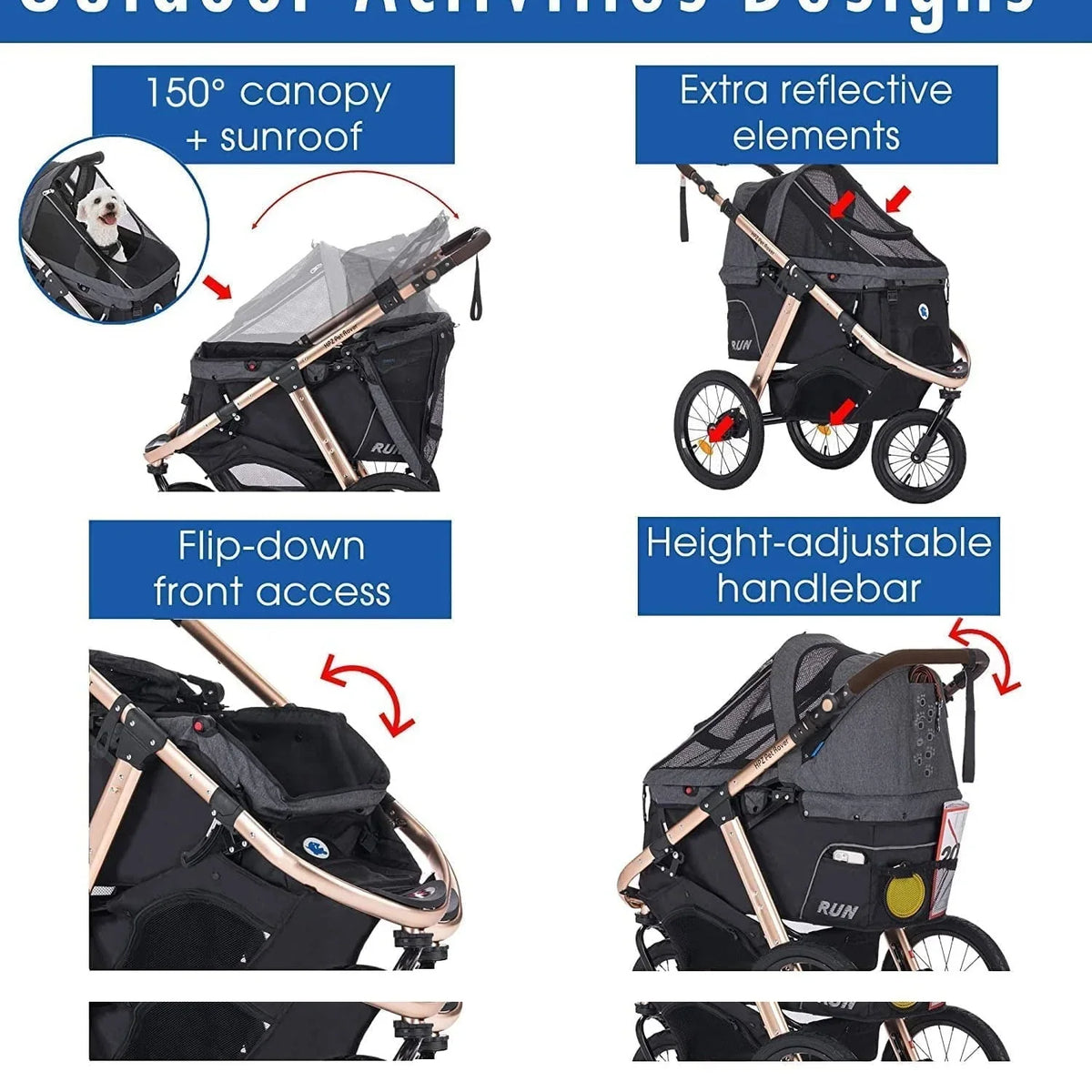 2026 NewJogging Sports Stroller with Comfort Rubber Wheels/Zipper-Less Entry/1-Hand Quick Fold/Aluminum Frame for Small/Medium Dogs, Cats and Pets (Green Camo)
