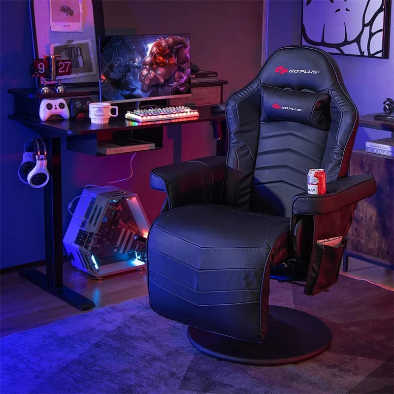 2026 Ergonomic Gaming Recliner Chair with Massage, Retractable Footrest & Cup Holder, Height Adjustable Racing Style Swivel Video Game Chair