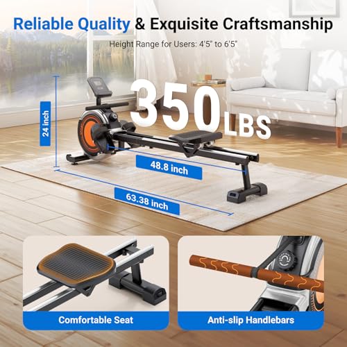 2026 Rowing Machines for Home Use, Rowing Machine Magnetic Rower, Max 350 LBS, 16 Levels of Workout Resistance, Dual Slide Rail, Bluetooth App Compatible, LCD Monitor, Row Machine for Gym Exercise