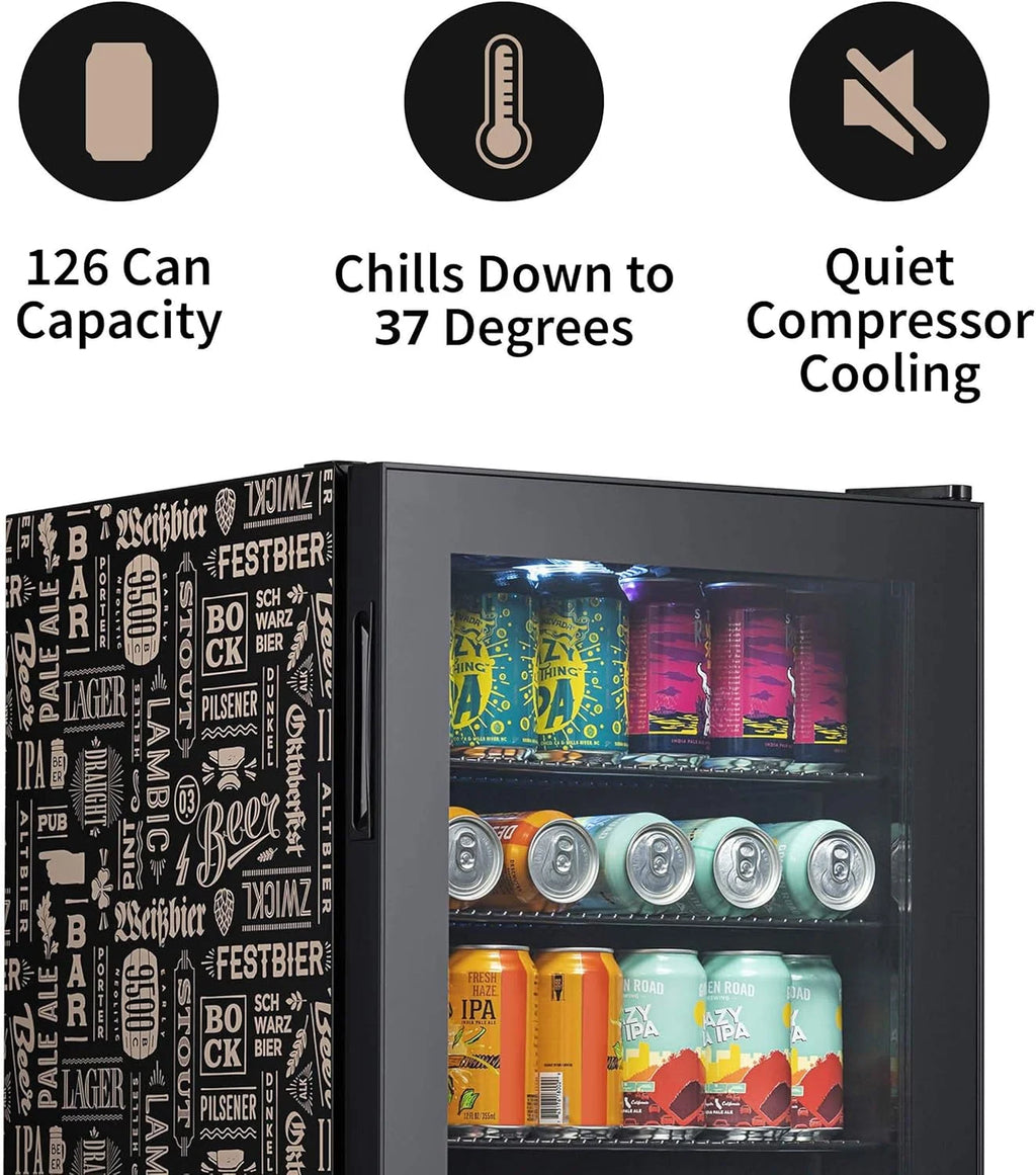 2026 Beverage Refrigerator Cooler | 126 Cans Free Standing with Right Hinge Glass Door | Mini Fridge Beverage Organizer Perfect For Beer, Wine, Soda, And Cooler Drinks