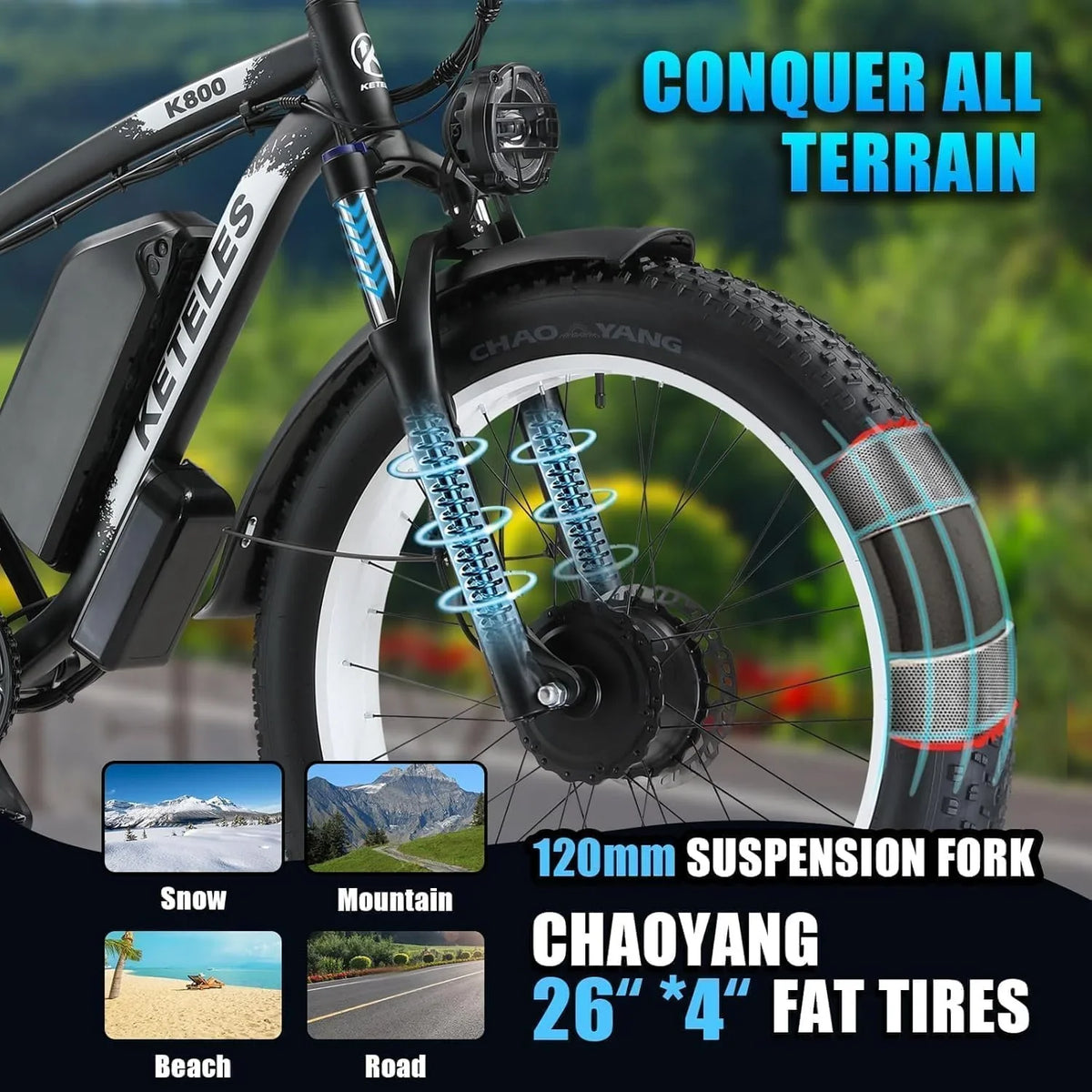 2026 NewKETELES Electric Bike for Adults, Peak 4000W Dual Motor Ebike��26" Fat Tire Electric Mountain bike,  48V 23AH Removable Battery UL 2849.