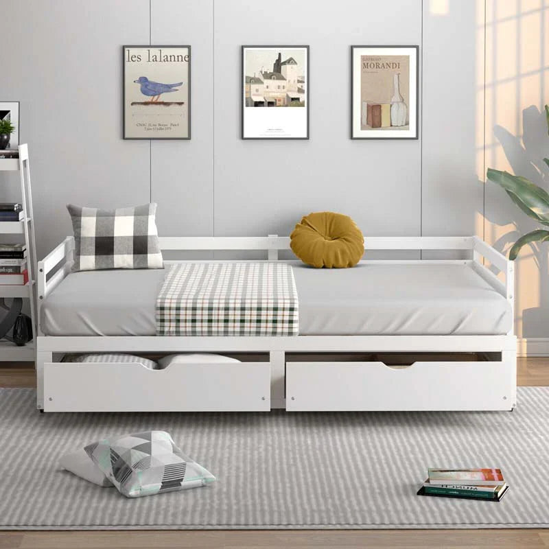 2026 Extendable Twin to King Daybed with Trundle & 2 Storage Drawers, Dual-use Modern Sofa Bed with Roll Out Bed Frame