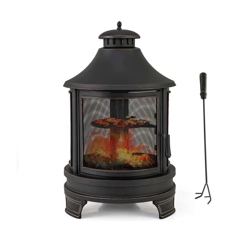 2026 30" 2-in-1 Metal Chiminea Fire Pit with Adjustable Grill & Chimney, Outdoor Wood Burning Chiminea Fireplace with Spark Screen for Patio Backyard BBQ