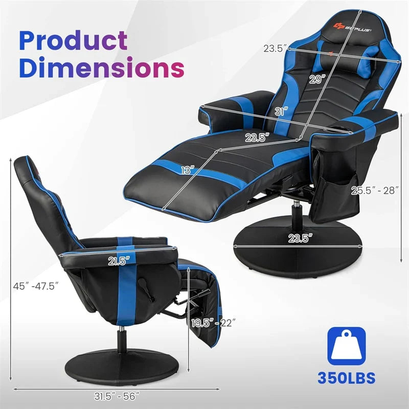 2026 Ergonomic Gaming Recliner Chair with Massage, Retractable Footrest & Cup Holder, Height Adjustable Racing Style Swivel Video Game Chair