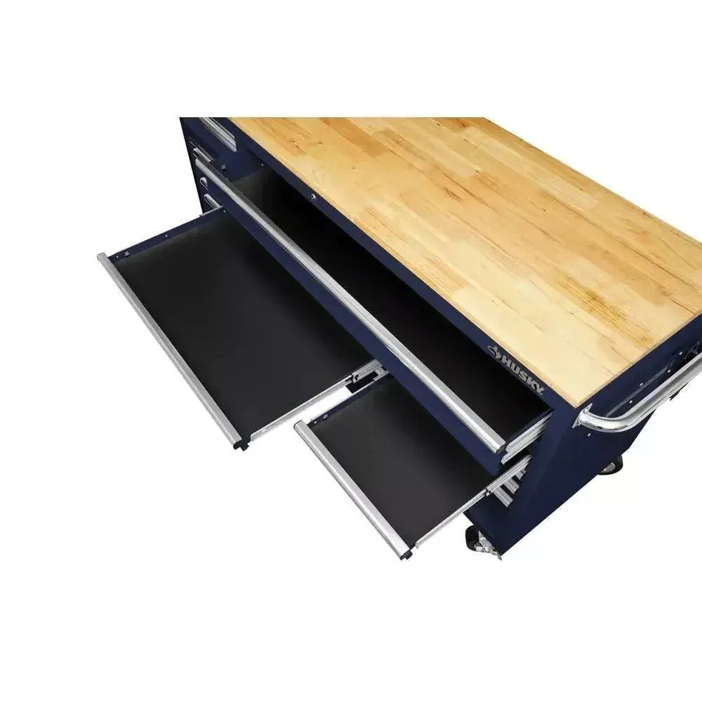 2026 72 in. 18-Drawer Mobile Workbench with Solid Wood Top in Gloss Blue