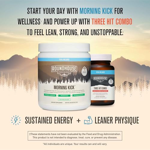 2026 ROUNDHOUSE PROVISION Morning Kick, Zero Sugar Greens Superfood Powder Supplement with Ashwagandha, Collagen, Probiotics, Debloat Drink, 30 Servings (Strawberry Lemonade) by Chuck Norris