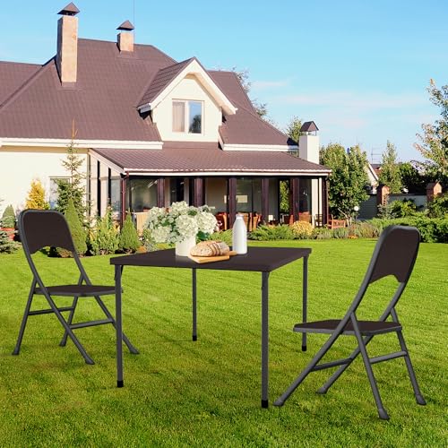 2026 34" Folding Table, Portable Square Folding Card Table with Collapsible Legs & Carrying Handle, Plastic Tables for Camping,Picnic, Office, Party, White