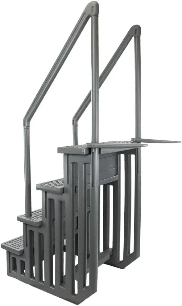 2026 NewNon-slip pool entrance steps | Gray | Suitable for above-ground pools | Can be installed on patios with a height of 122 to 137 cm | Maximum load capacity 136 kg