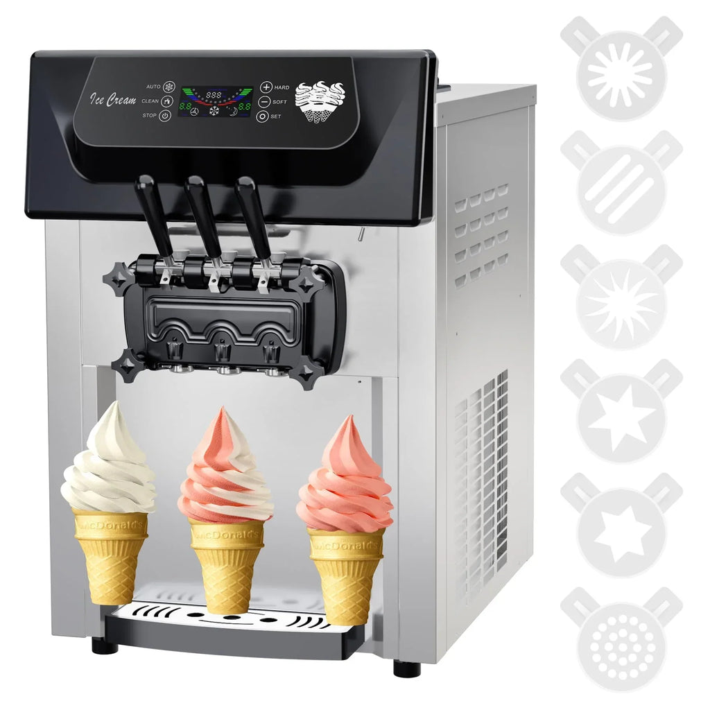 2026 2200W Commercial Ice Cream Machine, 3 Flavor Soft Serve Ice Cream Machine, 5.3-7.4 Gal/Hr, with LCD Touch Screen, Automatic Cleaning, High Productivity for Home Snack Bar & Restaurants
