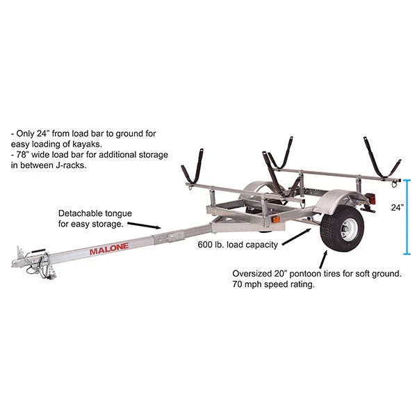 2026 LowMax 2 Kayak Trailer Package, 600 lb Capacity, Galvanized Steel, LED Lights, 70 MPH Rated Tires