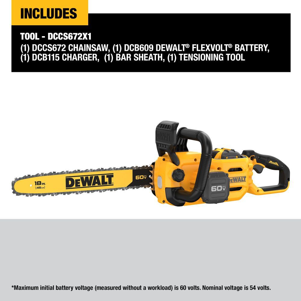 2026 DW 60V MAX Chainsaw 18" Brushless Cordless Kit DCCS672X1 from DW
