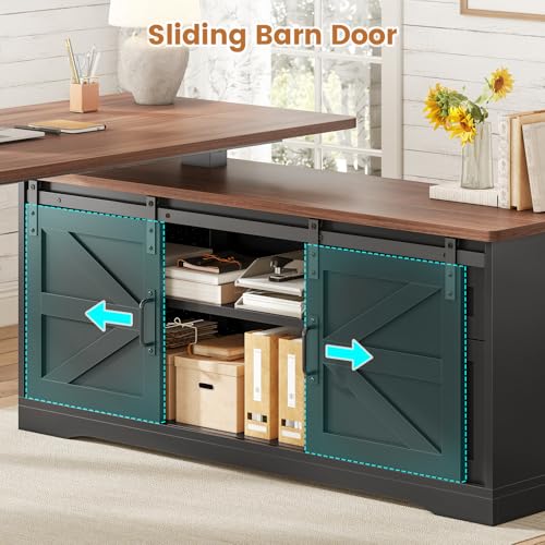 2026 SEDETA Farmhouse L Shaped Standing Desk, 55 inch Height Adjustable Corner Desk with Storage Drawers, Standing Computer Desks with Power Outlets for Home Office, Black