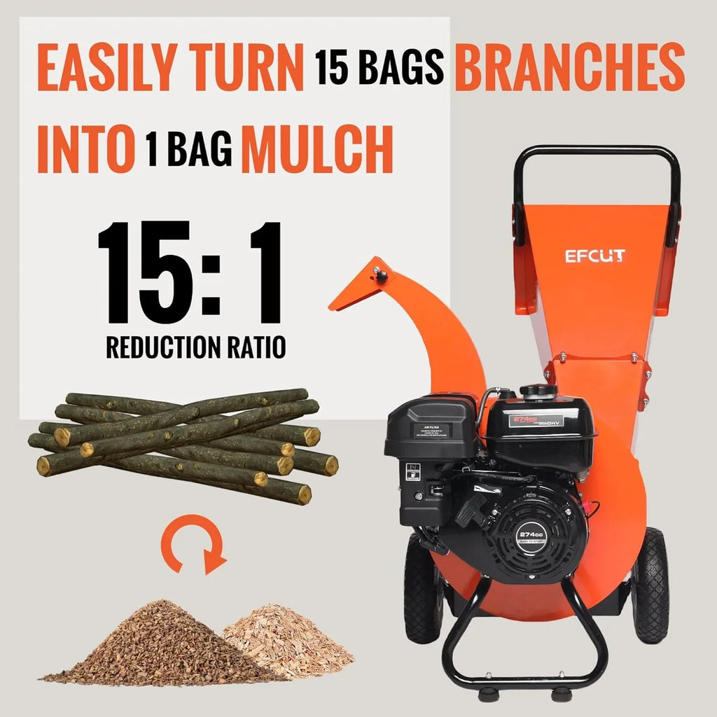 2026 C40 Wood Chipper 4" inch Max Diameter Capacity 9 274cc Gas Powered Engine Heavy Duty Shredder Mulcher