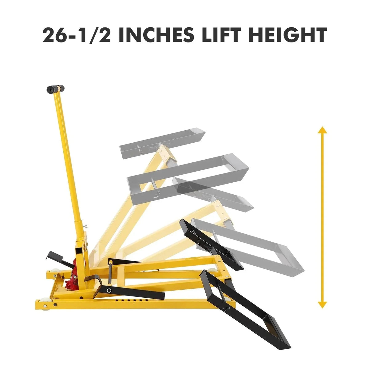 2026 NewLawn mower lift with hydraulic jack, 66 cm (26 inch) lifting height, welded steel construction, lifting capacity 227 kg (500 lbs), for ride-on lawn mowers, tractors and ATVs