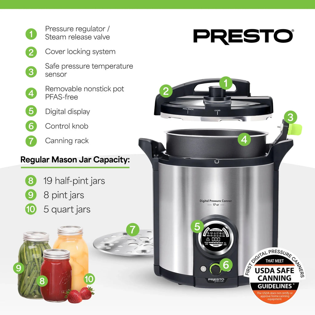 2026 NewPresto Precise 02152 17 Qt Stainless Steel Electric Pressure Canner, Silver