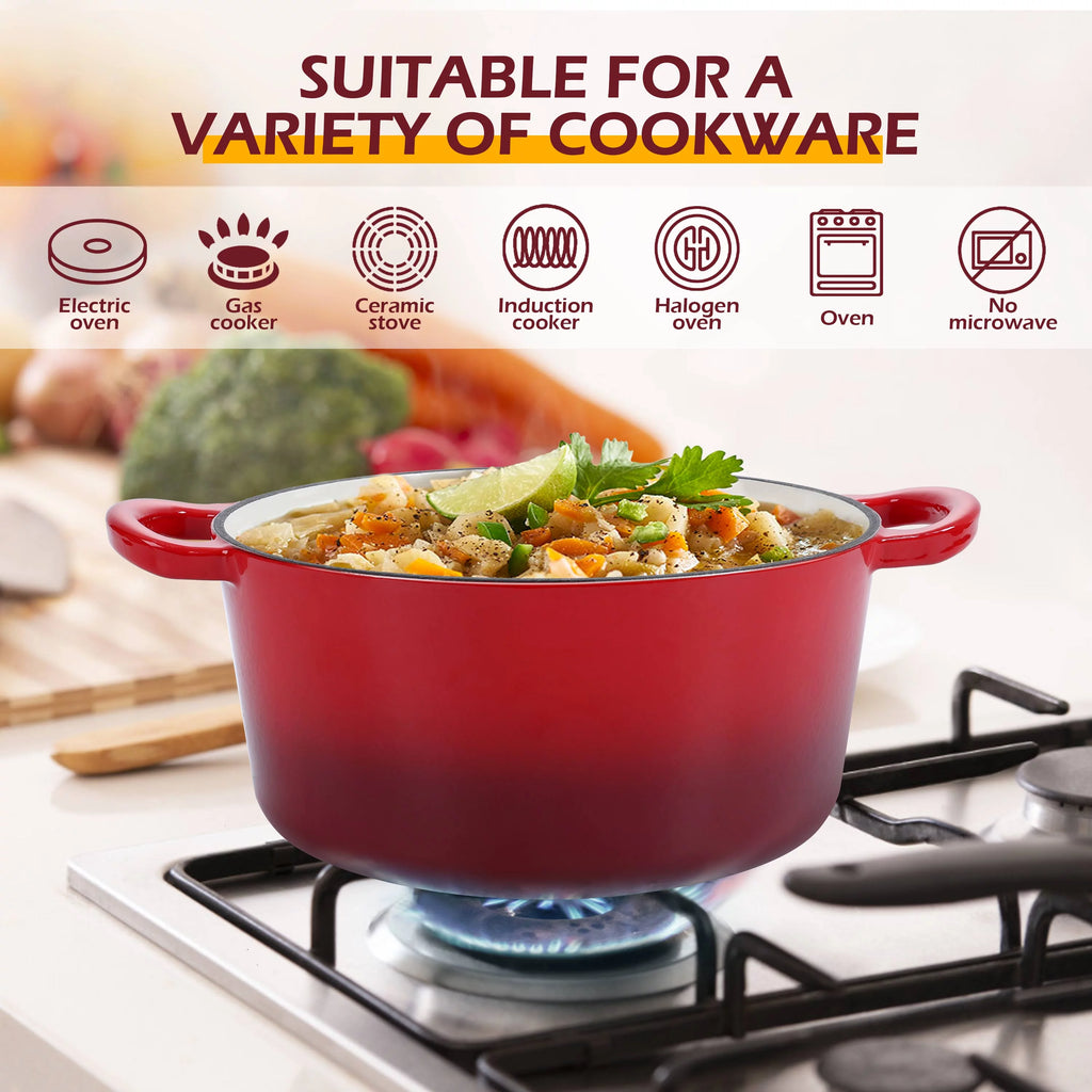 2026 Walchoice 6 Quart Enameled Cast Iron Dutch Oven with Lid, Nonstick Round Dutch Oven Pot with Dual Handles for Braising, Stews, - Red