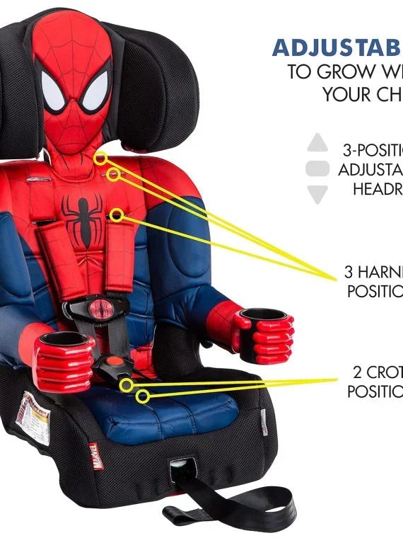 2026 Spider-Man 2-in-1 Forward-Facing Booster Car Seat LATCH | 5-Point Harness Booster 22-65lbs converts to Belt-Positioning Booster 40-100lbs | Adjustable