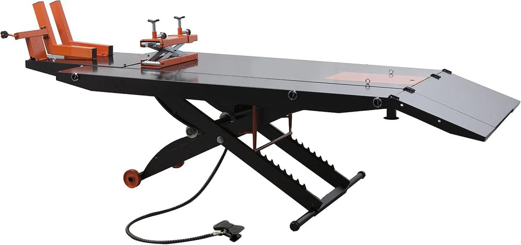 2026 MT1500X 1500LB Air-Operated Motorcycle & ATV Lift Table 48" Wide with Side Extensions, 2-Year Warranty