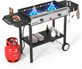 2026 2-Burner Outdoor Propane Gas Stove with Griddle, Auto-Ignition, Regulator and Side Shelves, 150,000 BTU