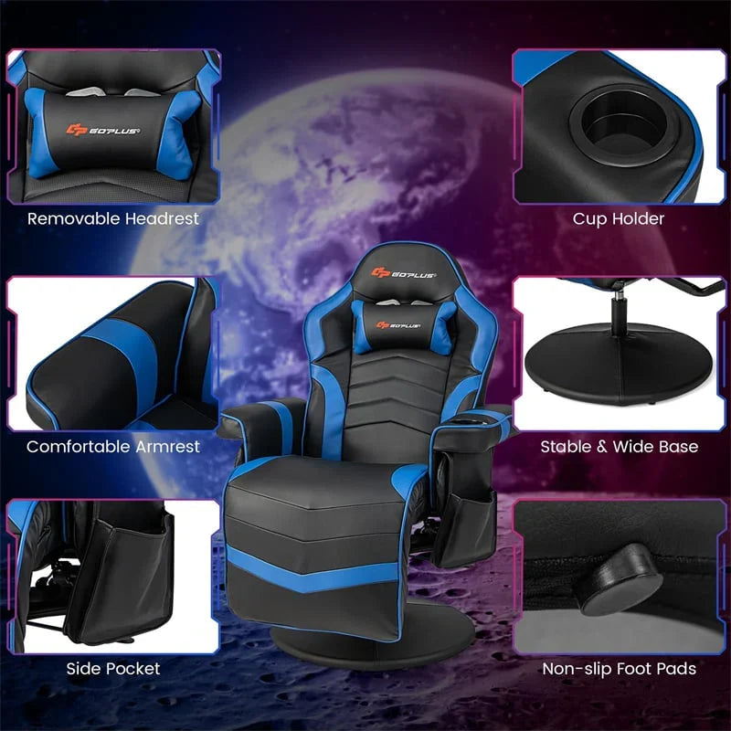 2026 Ergonomic Gaming Recliner Chair with Massage, Retractable Footrest & Cup Holder, Height Adjustable Racing Style Swivel Video Game Chair