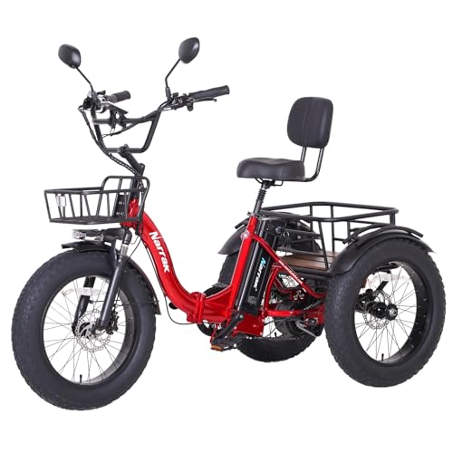 2026 Electric Tricycle for Adults, 750W(Peak 1350W), 48V13Ah Ebike, 20"x4.0" Aluminum Folding Fat Tire 3 Wheel Electric Trike, Max 20MPH Hydraulic Brake, Rear Motor Differential