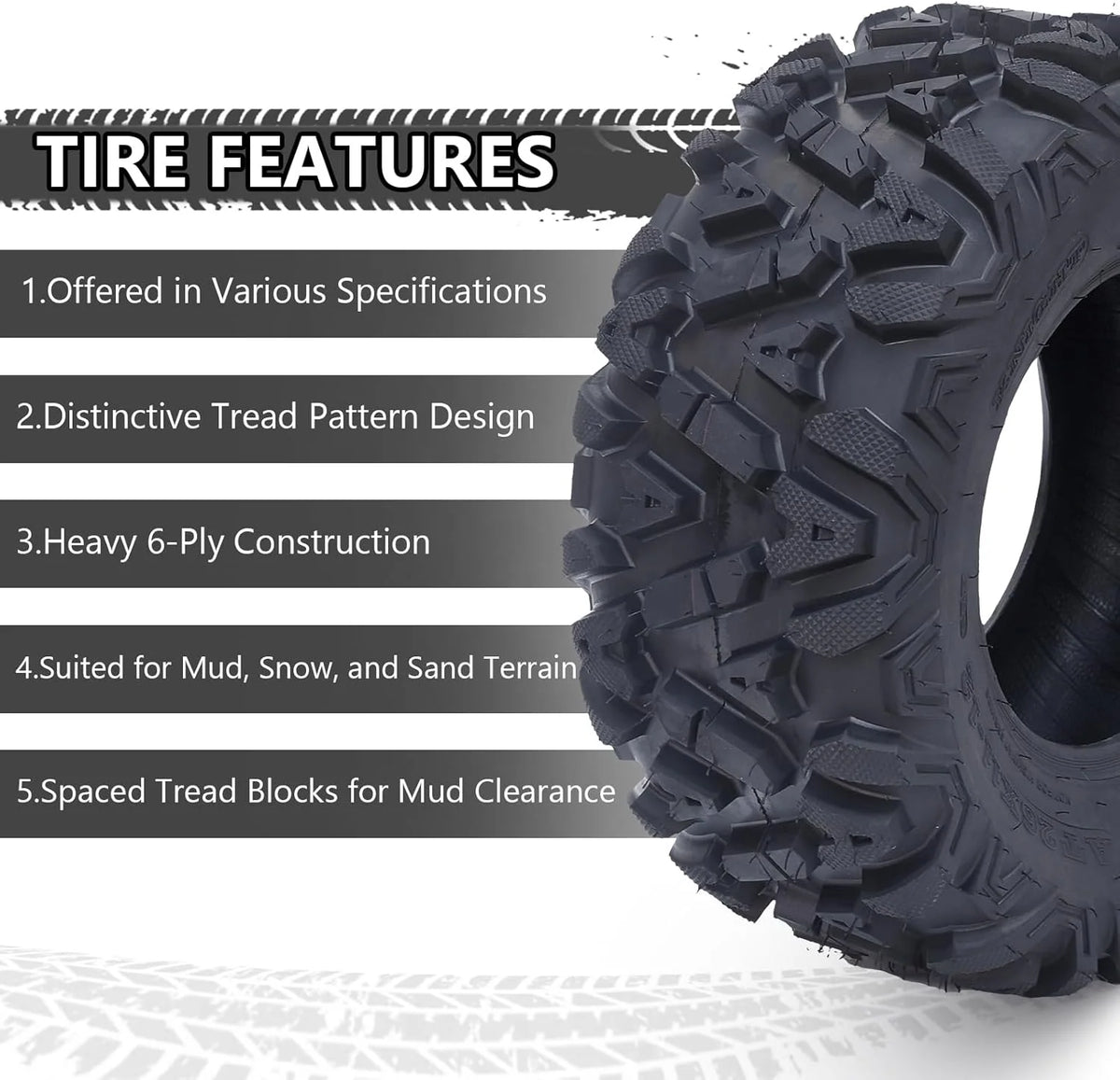 2026 26x12x12 Atv Tires, Set of 2 Atv Tires 26x12-12 6PR, All Terrain Atv/Utv Off-Road Tires, Black