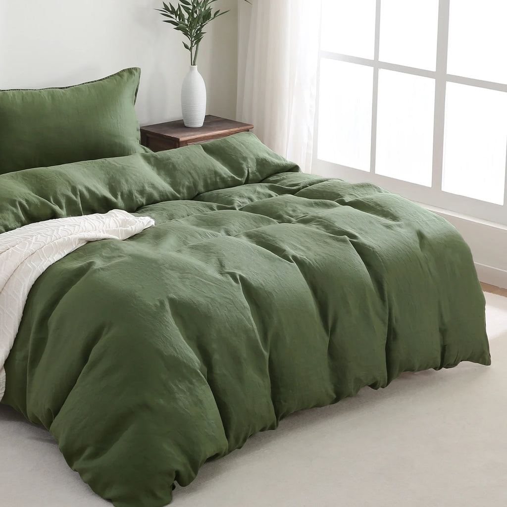 2026 New100% Pure Linen Duvet Cover with Button Closure and Corner Ties Soft & Breathable - Natural Full/Queen