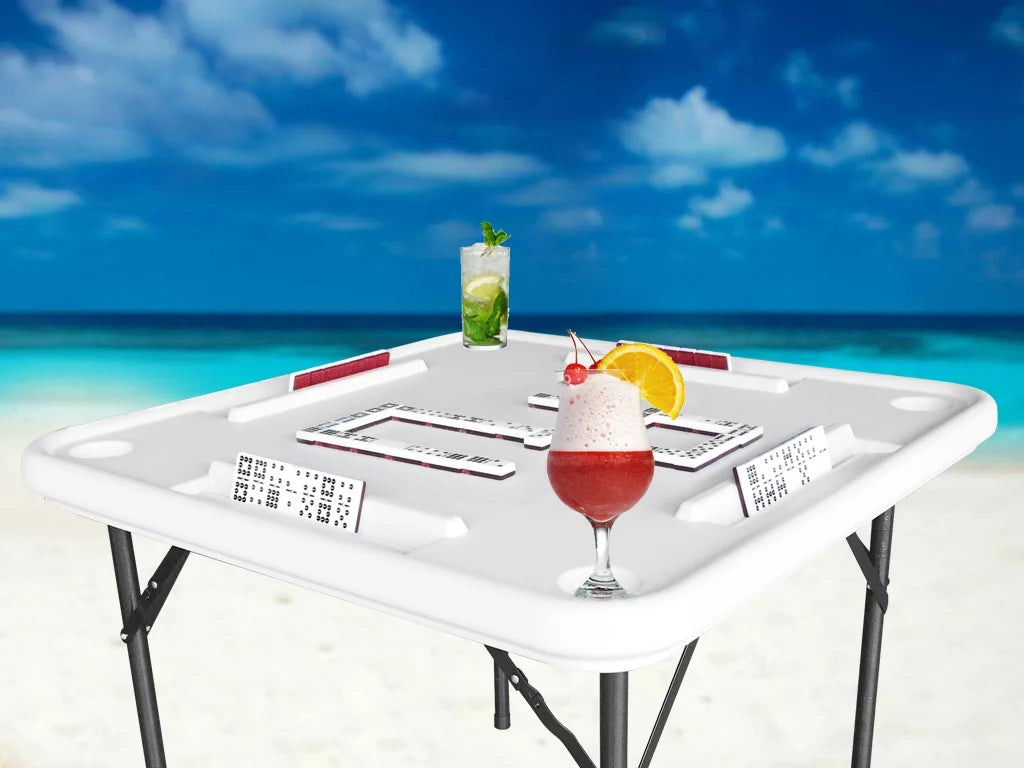 2026 NewBene Casa Foldable Domino Table with Built-In Drink Holders, 38?? x 38??, White