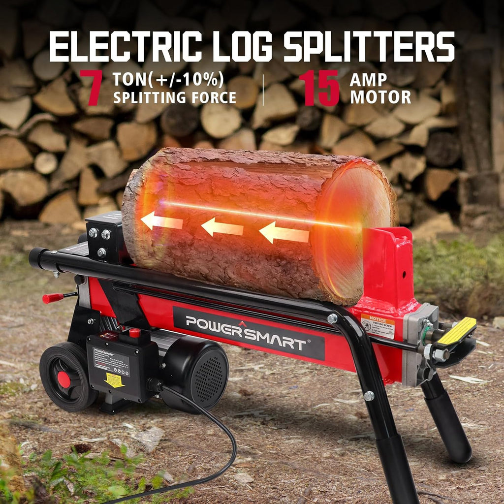 2026 Electric Log Splitter 7-Ton - Efficient Wood Splitter with 3500 Motor Speed, 15 Amp, Horizontal Full Beam Design and Steel Wedge for Firewood & Kindling Cutting