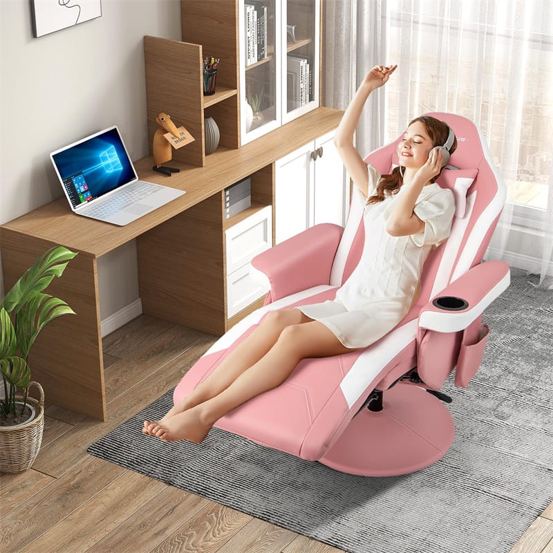 2026 Ergonomic Gaming Recliner Chair with Massage, Retractable Footrest & Cup Holder, Height Adjustable Racing Style Swivel Video Game Chair