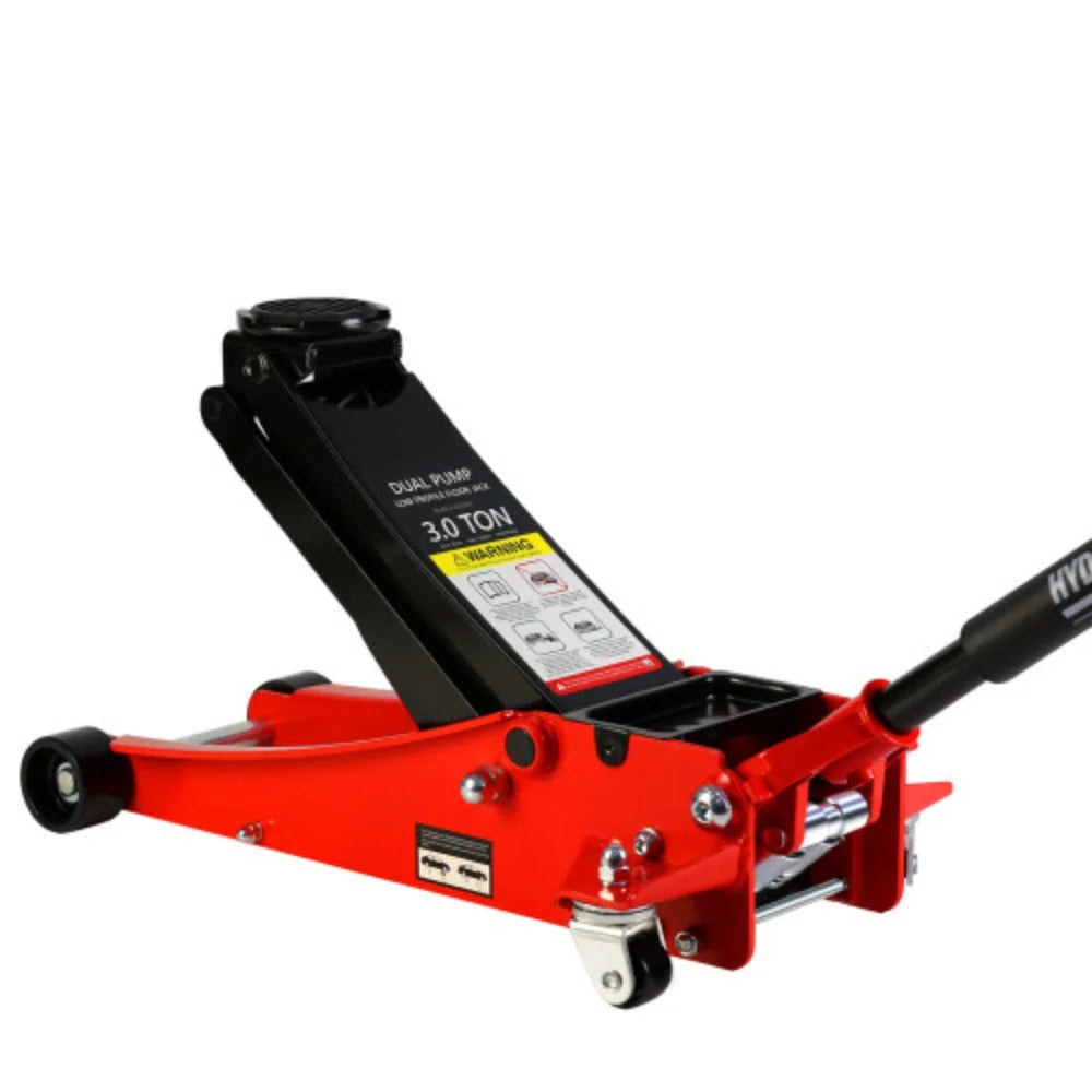 2026 3t Low Profile Jack, Red and Black, Ultra Low Floor Jack with Dual Pistons Quick Lift Pump, Car Jack Hydraulic AutoLifts for Home Garage Black+Red + Steel + 3T Dual pump + Lifting range 3.3"-19.7"
