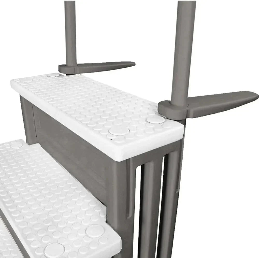 2026 NewNon-slip pool entrance steps | Gray | Suitable for above-ground pools | Can be installed on patios with a height of 122 to 137 cm | Maximum load capacity 136 kg