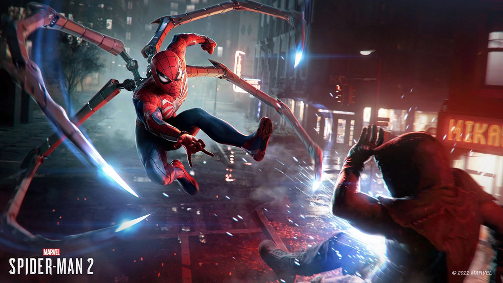 2026 PlayStation 5 Disc Edition Marvel's Spider-Man 2 Limited Bundle with Two Controllers Spider-Man and White Dualsense and Mytrix Dual Controller Charger - PS5 Gaming Console