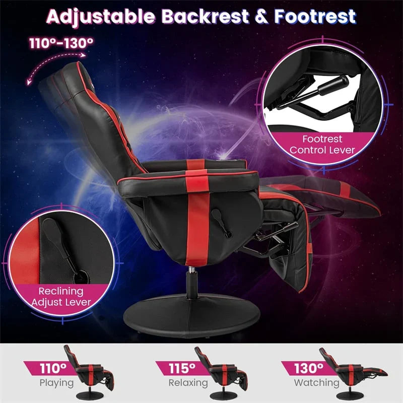 2026 Ergonomic Gaming Recliner Chair with Massage, Retractable Footrest & Cup Holder, Height Adjustable Racing Style Swivel Video Game Chair