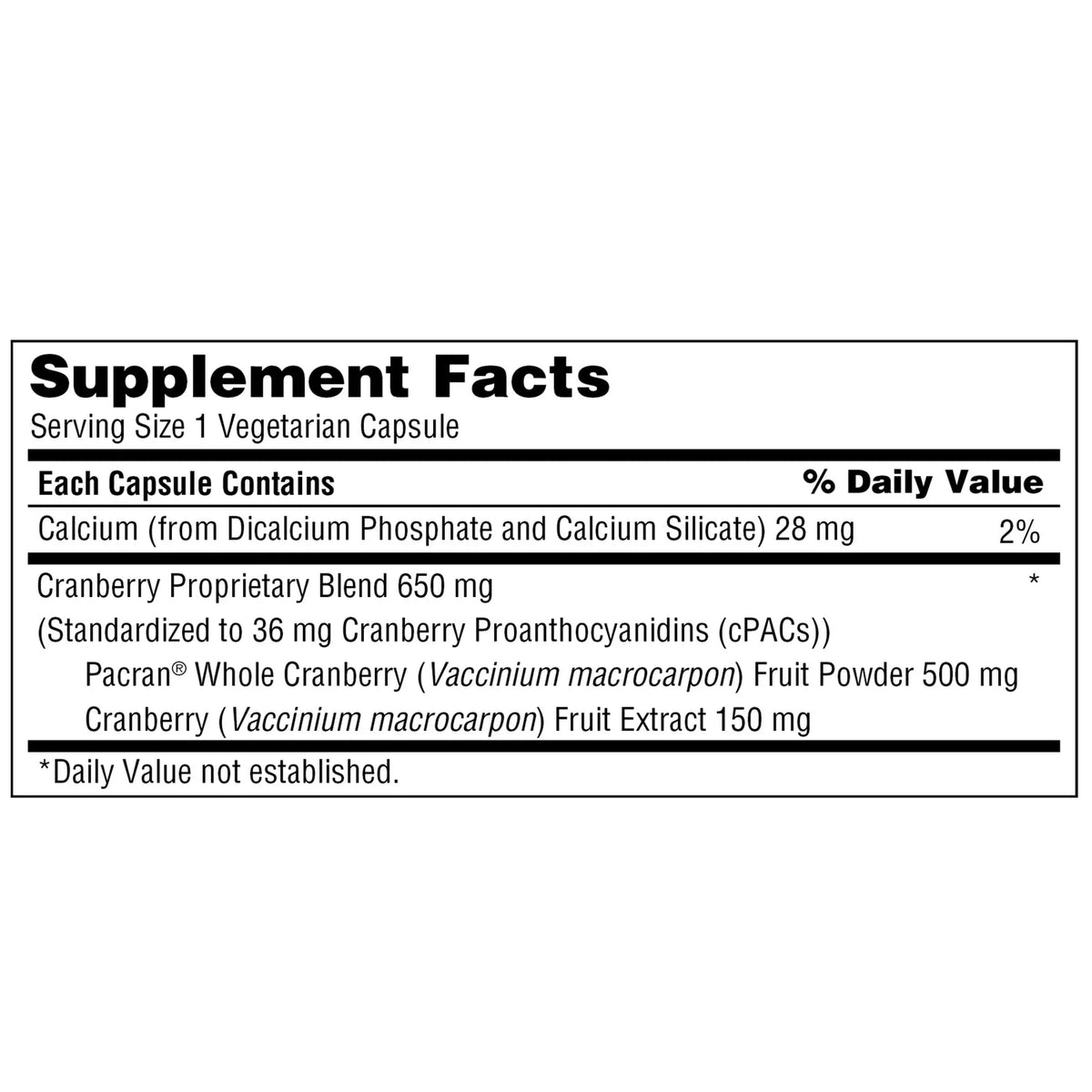 2026 2 Packs Trunature Pacran Cranberry 650 Mg., 140 Vegetarian Capsules