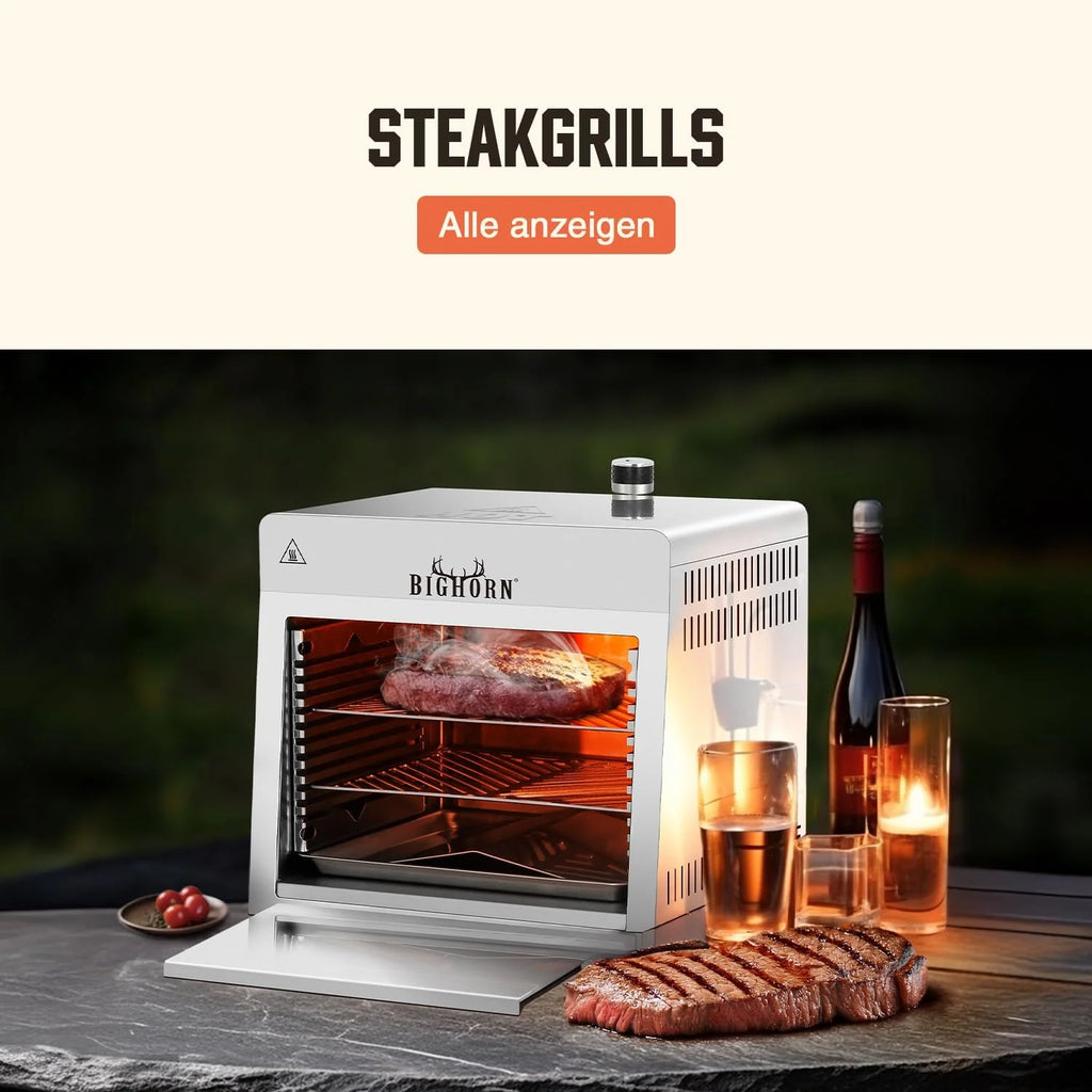 2026 1500 deg F Small Infrared Propane Gas Grill - Portable Steak Broiler & Sear Station Outdoor Salamander BBQ with Pizza Stone Stainless Steel