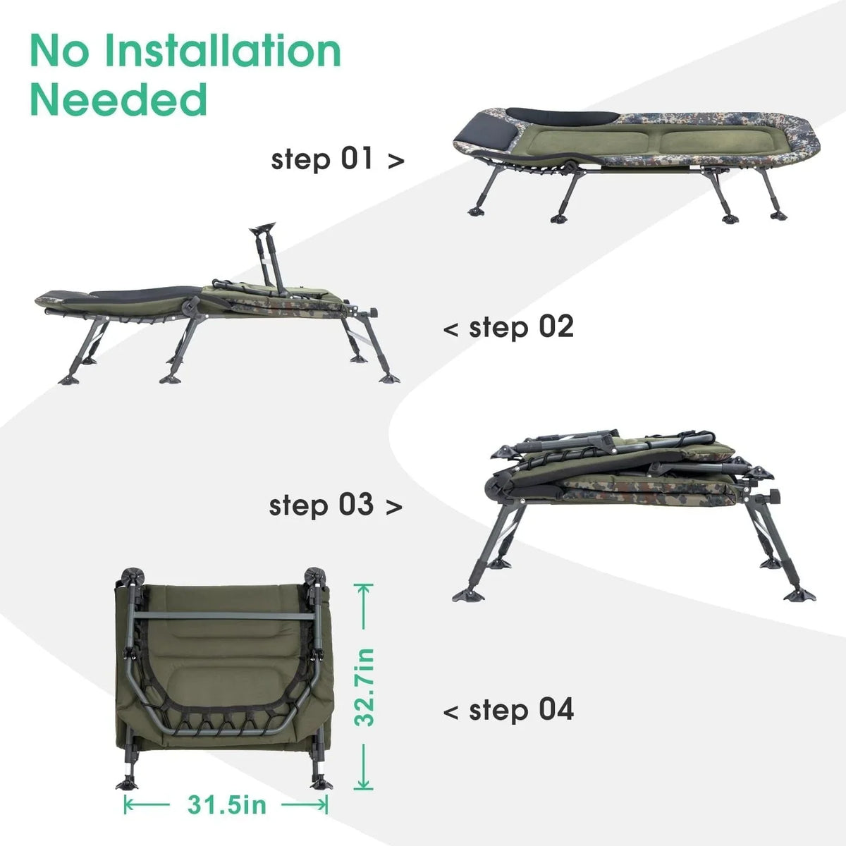 2026 NewCamping Cots for Adults 330Lbs with Carry Bag, Heavy Duty Folding Bed with Soft Padded Cushion, Portable Military Cot for Hunting, 180° Adjustable Reclining Outdoor Lounger