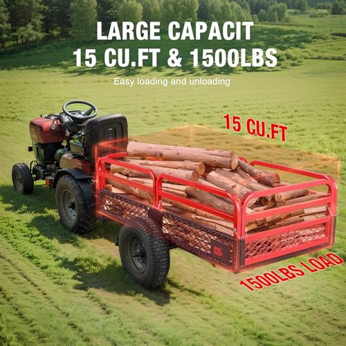 2026 BIG RED Heavy Duty ATV Trailer Steel Dump Cart: Yard Garden Trailer for Lawn Mower, Tractor, Garden Waste - 1,500lbs, 15 cu.ft Capacity