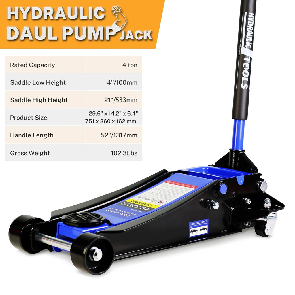 2026 4-Ton Floor Jack, Low Profile Car Jack, Heavy-Duty Trolley Jack Car Lift with Dual Pump Pistons, Lifting Range 4"-21", 8000LBS