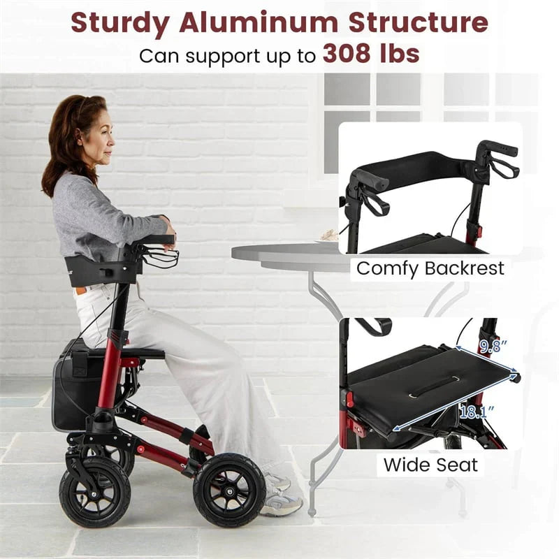 2026 2-in-1 Folding Rolling Rollator Walker with Seat, 9" All-Terrain Pneumatic Tires & Height Adjustment, Aluminum Mobility Walking Aid for Seniors